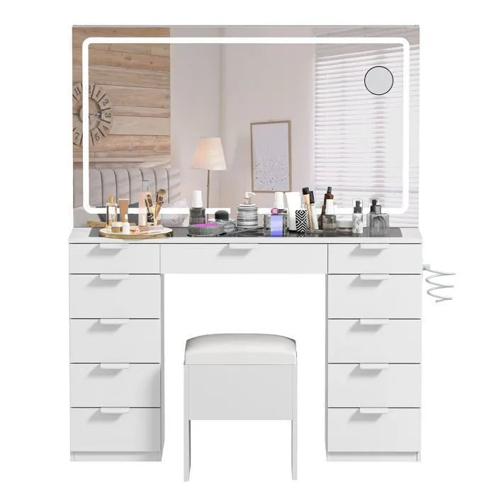 HomeLova | Coiffeuse avec éclairage LED réglable et prises